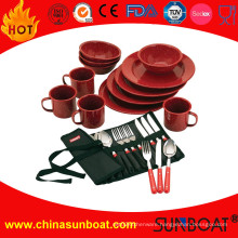 Kitchen Implement Dinnerware Enamel Dish Set with Cutlery and Mug